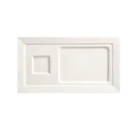 product of Libbey SL-29 Compartment Tray, 14" x 7-3/4" Rectangular Porcelain, Ultra White, Two Wells - 12/Case
