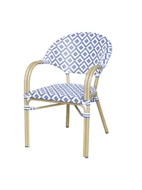 product of Plantation Prestige 2191100-0490 - Belize Arm Chair, Aluminum Frame, Blue/White Tapis Weave Seat, 24in Width