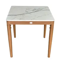 product of Plantation Prestige 8262020-0160 - Bali End Table, 20"W x 20"D x 20"H, White Sintered Stone Marble Top, Aluminum Frame, Golden Oak Finish