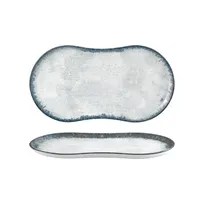 product of Turgla T-SMABB38DT-6 Plastic Serving Platter, 15" x 7.75" Rectangular White Porcelain, Blue Accent