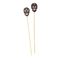 product of TableCraft Products 13144 - Black Bamboo Skull Picks, 0.625" x 0.2" x 4.5", 1" Length - 100/Pack