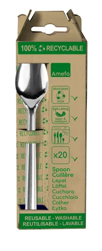 product of Amefa 025905AG20BC1 Spoon, 6" Stainless Steel, 0.5mm Thickness, Tumble Finish, Sustainable, 20/Case