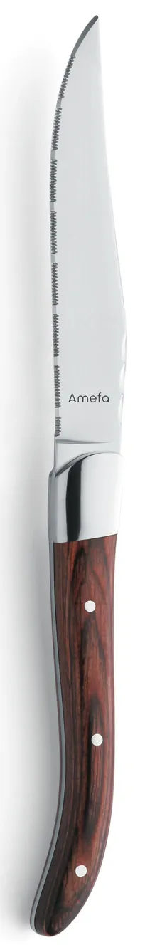 product of Amefa 252015B000621 Steak Knife - 9-13/16" Blade, 18/10 Stainless Steel, One-Piece, Wood Finish
