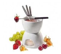 product of Cilio C104417 Chocolate Fondue Set, 16 oz, 5-4/5" H x 5" Dia, 4 Forks, Dishwasher-Safe Porcelain