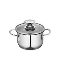 product of Kuechenprofi K2370702812 Stockpot, 0.7 Qt, 4.75" Dia., 4.75" W x 3.75" D, 18/8 Steel, Glass Lid