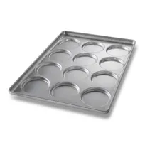 product of Chicago Metallic Bakeware 41005 Hamburger Bun Pan, 12-Cup 5" Muffin Pan, 17-1/2"x25-3/4"x1-1/2" Aluminized Steel,
