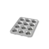 product of Chicago Metallic Bakeware 42754 Mini Crown Muffin Pan, 10"5/8 x 13"7/8 overall, 12 cup 2-3/4" muffins, 3 oz each, 26-gauge aluminized steel, AMERICOAT ePlus silicone glaze, non-PFAS, Made in USA