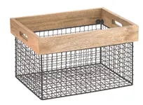 product of Hubert 81697 - Wood & Wire Crate, 15"-3/4 L x 11"-3/4 W x 9"1/2 H, 8 lb Capacity, Natural Wood, Black Base