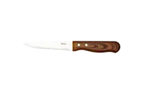 product of RAK Porcelain CHJSTKBRS - Steak Knife, 9.5" Blade, 18/10 Stainless Steel, Brown Satin Handle, 8-9"