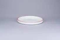 product of RAK Porcelain PLNOLD23CD25146 - 9.1" Round Rimless Plate, White Red Rim, Porcelain, Sold per Case