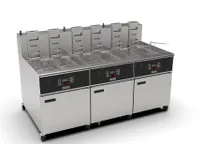 product of Giles EOF-24 TRIPLE BANK 24" Floor Model Electric Deep Fryer, Full Pot, 370 Ibs, Built-in Filter