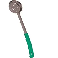product of AllPoints 1371099 Spladles™ Perforated Spoon, 4 Oz Green Handle, One‑Piece 18/8 Stainless Steel