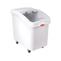 product of Rubbermaid FG360388WHT ProSave Ingredient Bin, 4-1/8 cu ft, 18" W x 29-3/4" D x 28" H, Mobile Slant-Front with Sliding Lid, 32 oz Scoop, White Base/Clear Lid