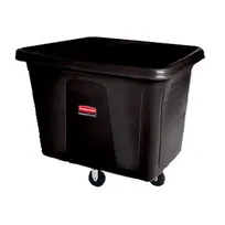product of Rubbermaid FG460800BLA Cube Truck, 38"L x 26"W x 28-1/8"H, 8 cu ft (300 lb) Black Plastic with Metal Frame, USDA Approved