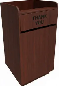 product of ATS AT&S-TR1-WAL Trash Receptacle, 35 Gal, 23"W x 23"D x 45"H, Walnut Melamine, Front Swing Door