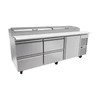 product of Asber APTP93 93" 3-Section Refrigerated Pizza Prep Table w/ 1 Door, 4 Drawers, 12 Pans