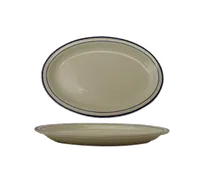 product of International Tableware DA-12 - Ceramic Platter 9-3/4" x 7-1/2" Blue Speckle Rim, Safe - 1 Dozen