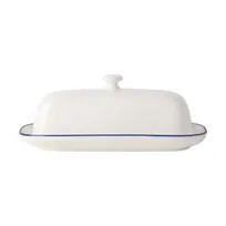 product of Mikasa 5297193 Bistro Butter Dish, 8-3/5"W, Vitrified Porcelain, Blue, With Cover