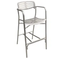 product of AAA Furniture Wholesale 319BS-BH Brushed Aluminum Outdoor Bar Stool with Arms, Slotted Metal Back & Seat