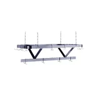 product of ATS MET-PRC-36 Stainless Steel Triple Bar Ceiling Mounted Pot Rack w/ 12 Double Pot Hooks - 36"W x 22"D