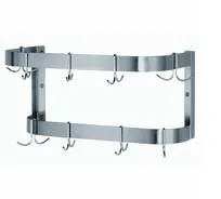 product of ATS MET-PRW-60 Stainless Steel Double Bar Wall Mounted Pot Rack w/ 18 Double Pot Hooks - 60"W x 12"D