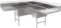 product of American Tables & Seating MET-SEH-24243CS 75" 3 Compartment Corner Sink, 24"W x 24"L Bowl-S.Steel