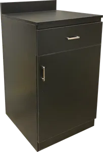 product of ATS WS1-BLK Wait Station, 24"W x 24-1/4"D x 39-1/4"H, Black Finish, Melamine Exterior, 1 Drawer, 1 Shelf, 1 Door, Cabinet Style