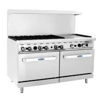 product of Atosa USA AGR-6B24GR-NG 60" Gas Restaurant Range w/ (6) Open Burners, 24" Griddle, 294.000 BTU