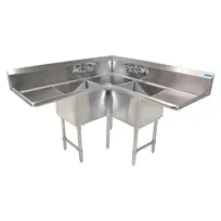 product of BK Resources BKCS-3-18-14-24TS 63" 3 Compartment Corner Sink, 18"W x 18"L Bowl - Stainless Steel