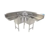 product of BK Resources BKCS-3-24-14-24T 75" 3 Compartment Corner Sink, 24"W x 24"L Bowl - Galvanized