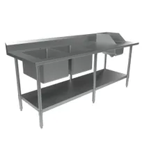 product of BK Resources BKPT-2-3084S-L 84" Work Table with Prep Sink, Bowl On Left - 16 Gauge (2+1 Sinks)