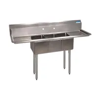 product of BK Resources BKS-3-1014-10-12T 54" Three Compartment Sink, 10"Wx14"L Bowl, With 2 Drainboards