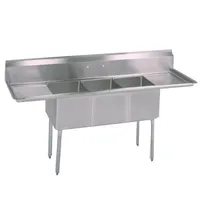 product of BK Resources BKS-3-18-12-24TS 102" Three Compartment Sink, 18"W x 18"L Bowl With 2 Drainboards