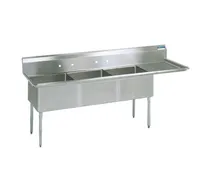 product of BK Resources BKS-3-24-14-24R 98" Three Compartment Sink, 24"W x 24"L Bowl w/Right-Hand Drainboard