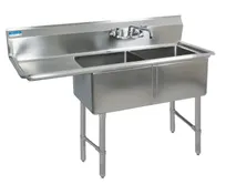 product of BK Resources BKS6-2-24-14-24LS 76" Two Compartment Sink, 24"W x 24"L Bowl w/Left-Hand Drainboard