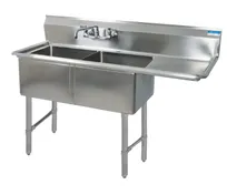 product of BK Resources BKS6-2-24-14-24RS 76" Two Compartment Sink, 24"W x 24"L Bowl w/Right-Hand Drainboard