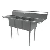 product of BK Resources ES-3-1220-12-12T 60" Three Compartment Sink, 12"W x 20"L Bowl With 2 Drainboards