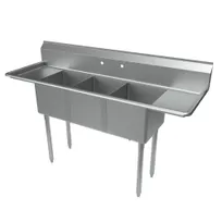 product of BK Resources ES-3-1416-12-12T 66" Three Compartment Sink, 14"W x 16"L Bowl With 2 Drainboards