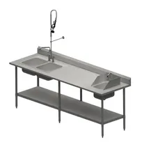 product of BK Resources MOD-PT 96" Work Table with Prep Sink, Left / Faucet Included - 16 Gauge (2+1 Sinks)