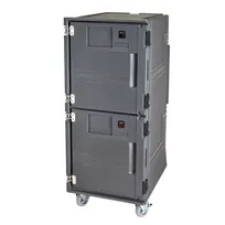 product of Cambro PCUHCSP615 2-Compartment Heated Holding Cabinet, 32 GN 1/1 Capacity, Polyethylene Exterior, Gray, Front Load, 4-Caster