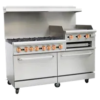 product of Copper Beech Range CBR-60-RG24 60" Gas Restaurant Range w/ (6) Open Burners, 24" Raised Griddle, (2) Standard Ovens, 278.000 BTU 