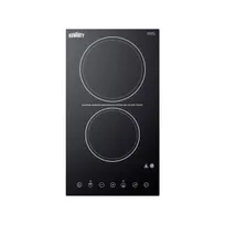 product of Summit CR2B23T3B 12" Electric Radiant Cooktop w/ (2) Burners, Black Ceramic Glass, Digital Controls, 3.0 kW, 230v