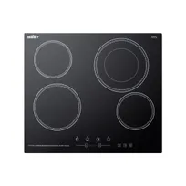 product of Summit CR4B23T5B 23 1/4" Electric Radiant Cooktop w/ (4) Burners, Black Ceramic Glass, Digital Controls, 6.4 kW, 220v