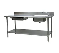 product of Eagle Group PT 3096-R 96" Prep Table Sink Unit, Bowl on Right with Drawer & Faucet - 14 Gauge