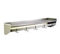 product of Eagle Group WSP1236, 36" Stainless Steel Single Bar Wall Mounted Pot Rack with Shelf and 3 Double Prong Hooks