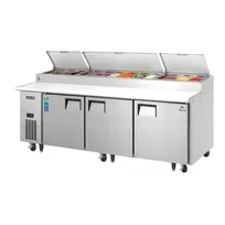 product of Everest EPPR3 93" 3-Section Refrigerated Pizza Prep Table w/ 3 Doors, (12) 1/3 Size Pans