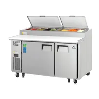 product of Everest EPPSR2 59" 2-Section Refrigerated Pizza Prep Table w/ 2 Doors, (7) 1/3 Size Pans