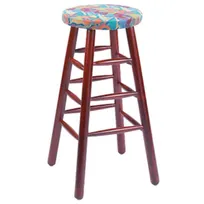 product of G & A 115PS Demi Backless Barstool, 30" H, Round Upholstered Padded Seat, European Beechwood Frame, Footrest