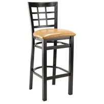 product of G & A 650-B PS Windsor Barstool, Grid Back, Upholstered Padded Seat, 18 Gauge 1-1/4" Steel Frame, Black Finish, Armless, Footrest