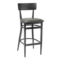 product of G & A 670 Brushed Distressed Gray Bar Stool, Upholstered Padded Seat, Steel Frame, Footrest, Non-Marring Glides